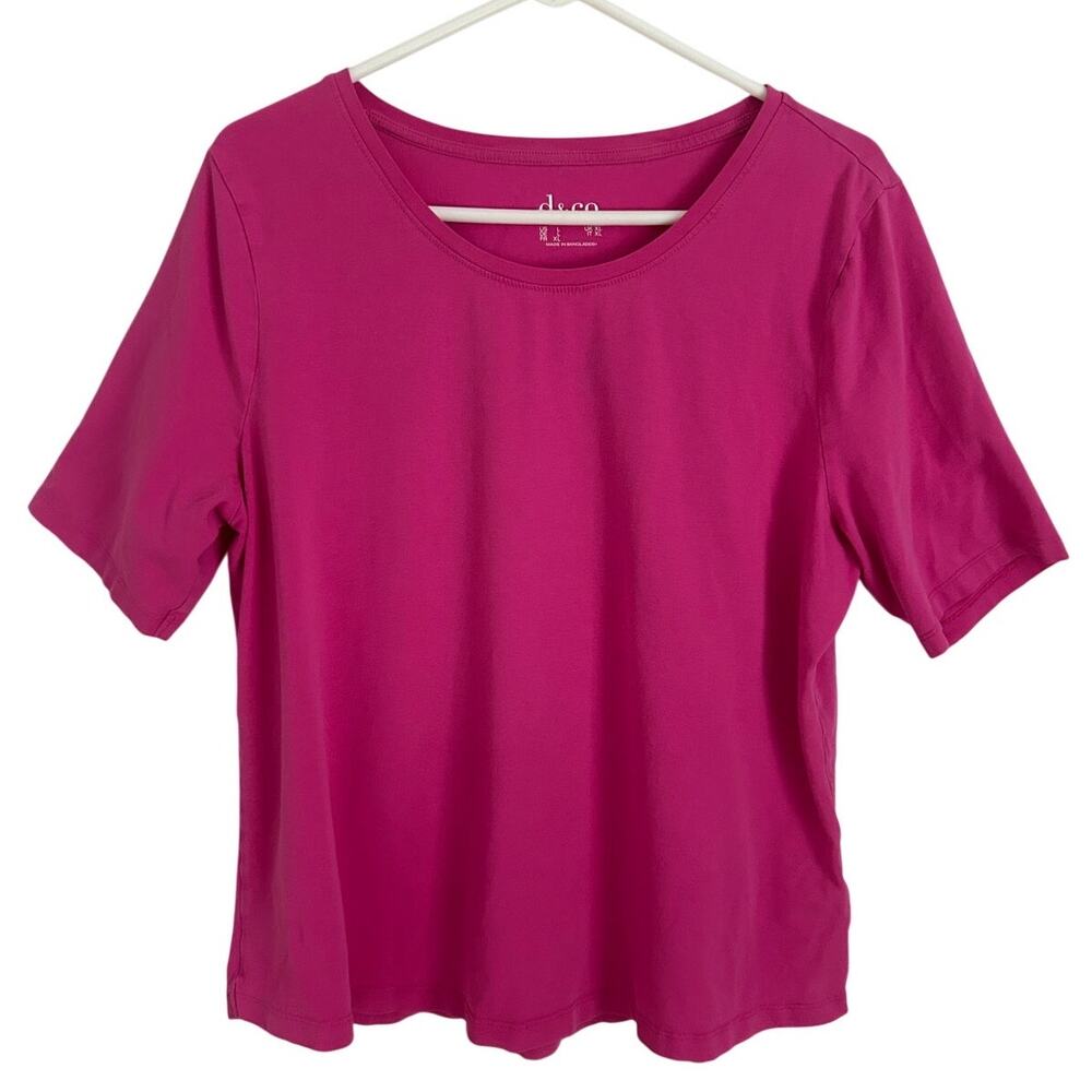 Denim & Co Magenta Short Sleeve Tee – Size Large – Soft Cotton Blend